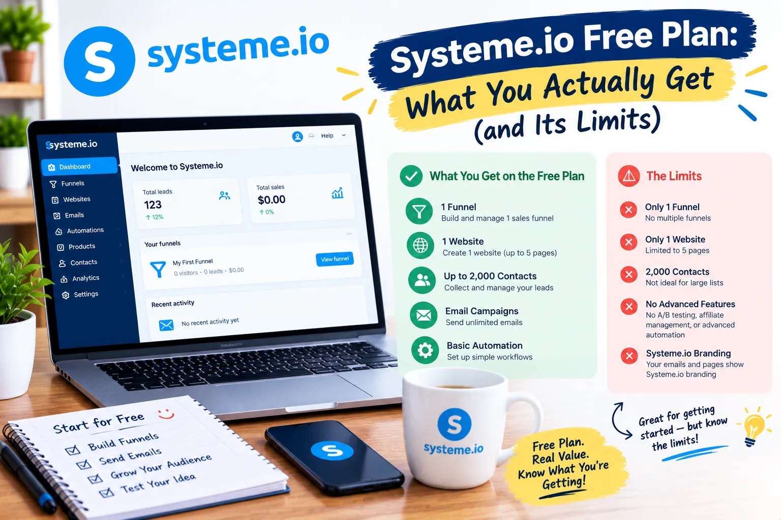 Systeme.io Free Plan 2026: What You Actually Get (and Its Limits) cover image